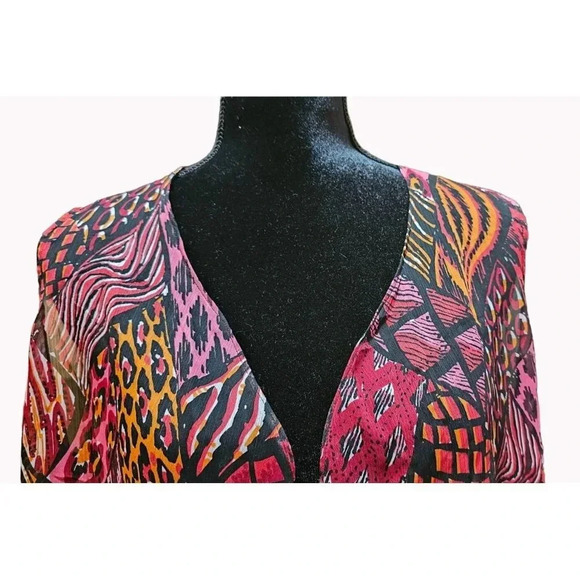 Bob Mackie Wearable Art Open Front Flowing Sleeveless Kimono BOHO Hippie - Picture 2 of 8
